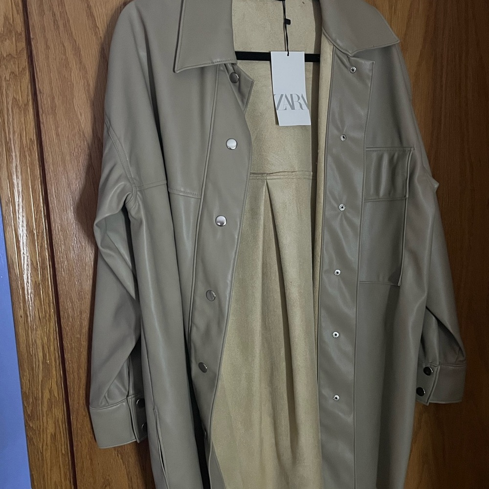 OVERSIZED FAUX LEATHER BUTTON DOWN SHIRT NEVER WORN!